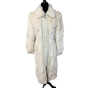 JENNYFER J VTG CREAM LONG 100% RABBIT FUR AND 100% LEATHER COAT SIZE M